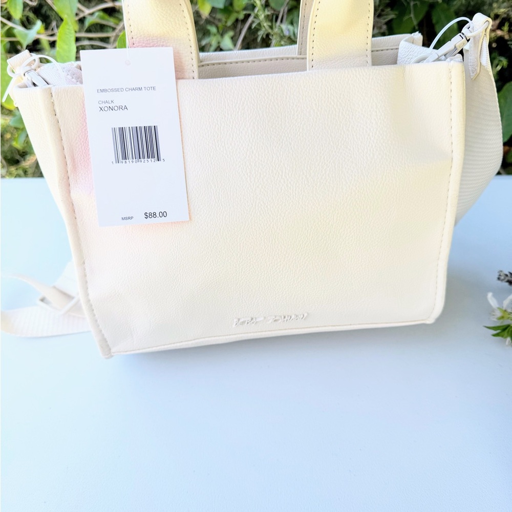 Betsey Johnson Cream Paris Embossed Charm Tote Square Satchel XONORA - Picture 4 of 5